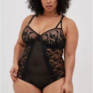 Torrid Unlined Underwire Bodysuit - Embroidered Flames Black